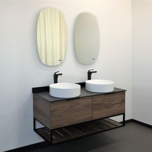 Тумба Comforty Порто 120-2 дуб тёмно-коричневый с черной столешницей c двумя раковинами COMFORTY 9110