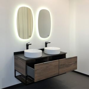 Тумба Comforty Порто 120-1 дуб тёмно-коричневый с черной столешницей c раковиной COMFORTY 9110