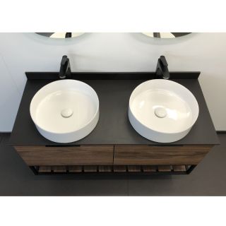 Тумба Comforty Порто 120-2 дуб тёмно-коричневый с черной столешницей c двумя раковинами COMFORTY 9110 Тумба Comforty Порто 120-2 дуб тёмно-коричневый с черной столешницей c двумя раковинами COMFORTY 9110