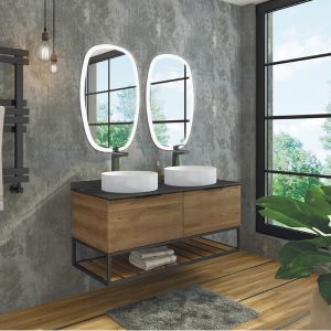Тумба Comforty Порто 120-2 дуб тёмно-коричневый с черной столешницей c двумя раковинами COMFORTY 9110