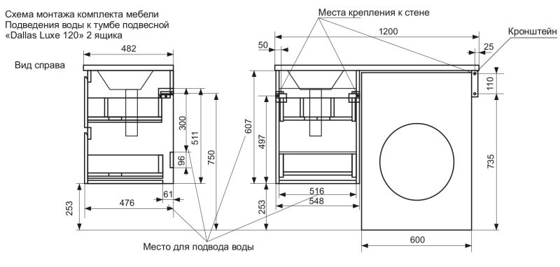 Подвесная тумба под раковину Эстет Dallas Luxe ФР-00001927 Л/П 120см два ящика белый Подвесная тумба под раковину Эстет Dallas Luxe ФР-00001927 Л/П 120см два ящика белый