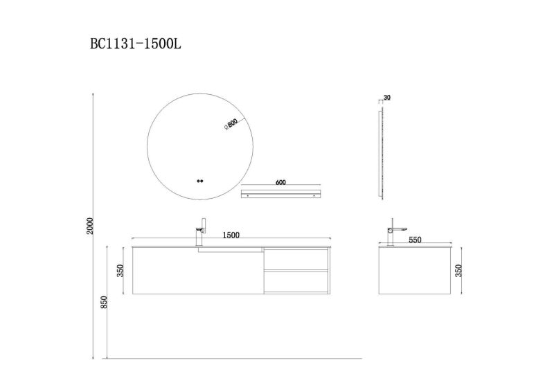 Тумба с раковиной Orans BC-1131-1500L 11311500L 150 см белый матовый/матовый кофе