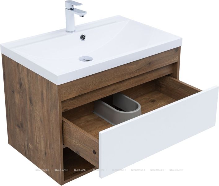 Тумба под раковину Aquanet Тренд 345118 75 см дуб рустикальный/белый сатин