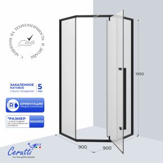 Душевой уголок Ceruttispa C3AF R 90x90 см профиль чёрный стекло матовое