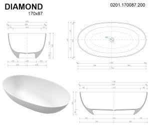 Ванна из искусственного камня Whitecross Diamond 0201.170087.200 170x87см белый матовый