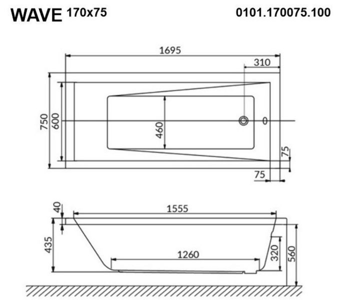 Гидромассажная ванна Whitecross Wave 0101.170075.100.SOFT.GL 170x75см Soft золото