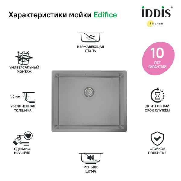 Кухонная мойка IDDIS Edifice EDI54G0i77 54см графит
