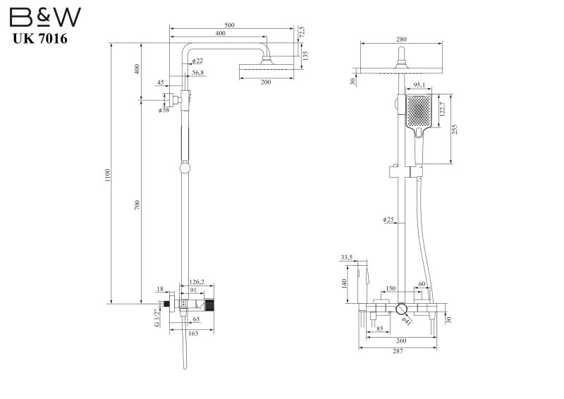 Душевая стойка Black&White Universe 7016B чёрный матовый