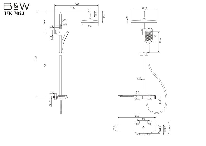 Душевая стойка Black&White Universe 7023MG оружейная сталь