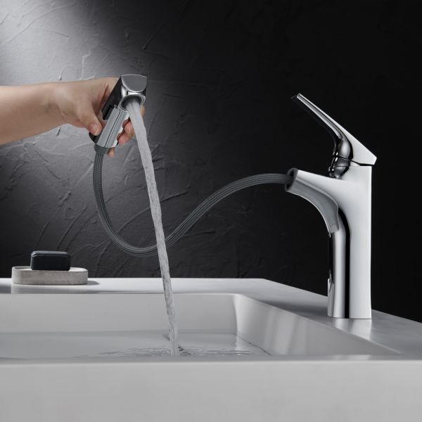 Смеситель для раковины Black&White Universe 7901С с выдвижным изливом хром