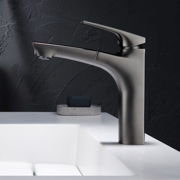 Смеситель для раковины Black&White Universe 7901MG с выдвижным изливом оружейная сталь