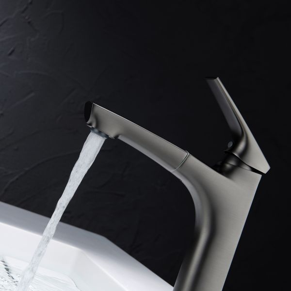 Смеситель для раковины Black&White Universe 7901MG с выдвижным изливом оружейная сталь