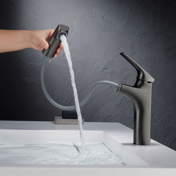 Смеситель для раковины Black&White Universe 7901MG с выдвижным изливом оружейная сталь