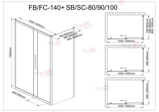 Душевой уголок AvaCan FB 120-140 + SB 100 чёрный
