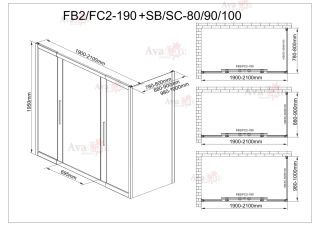 Душевой уголок AvaCan FB2 190-210 + SB90 чёрный Душевой уголок AvaCan FB2 190-210 + SB90 чёрный