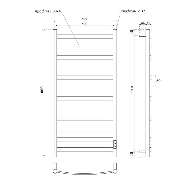 Полотенцесушитель электрический APEXTERMO Umbra UM00105BM 1000x500 черный матовый