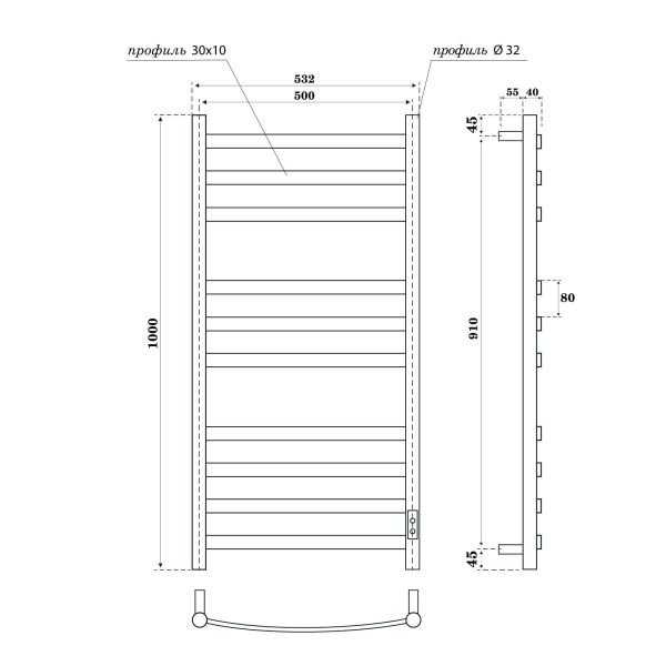 Полотенцесушитель электрический APEXTERMO Umbra UM00105WM 1000x500 белый матовый
