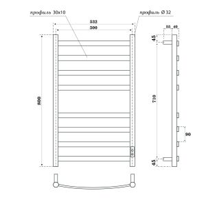 Полотенцесушитель электрический APEXTERMO Umbra UM00185BM 800x500 черный матовый
