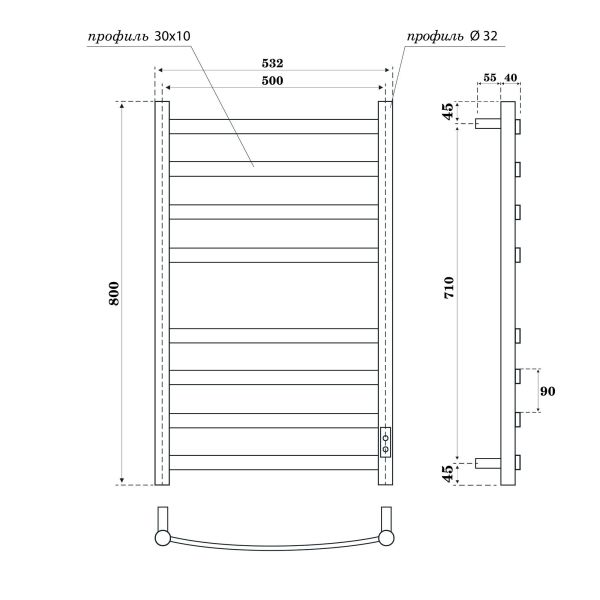 Полотенцесушитель электрический APEXTERMO Umbra UM00185BM 800x500 черный матовый