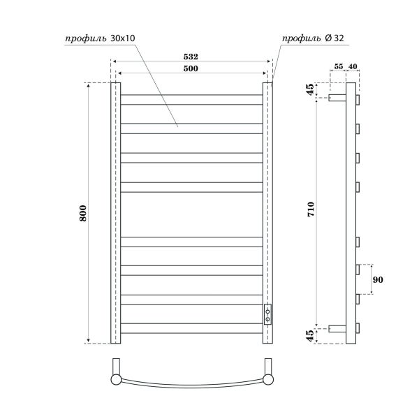 Полотенцесушитель электрический APEXTERMO Umbra UM00185WM 800x500 белый матовый