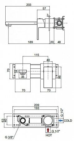 Смеситель для раковины встраиваемый однорычажный, бронза Cezares UNIKA-BLI2-02