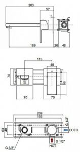Смеситель для раковины встраиваемый однорычажный, золото Cezares UNIKA-BLI2-03/24