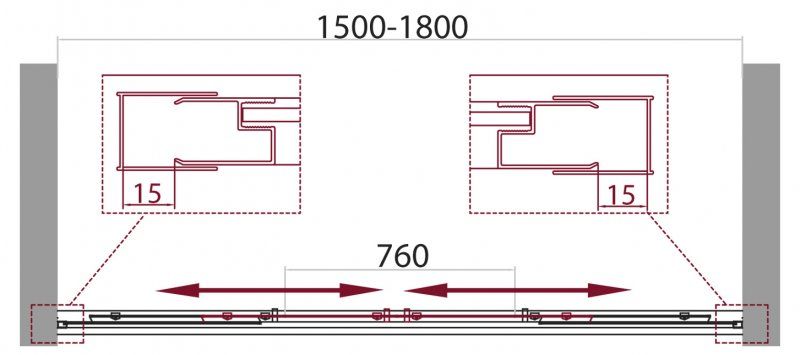 Шторка на ванну, хром BelBagno UNIQUE-VF-2-150/180-140-C-Cr