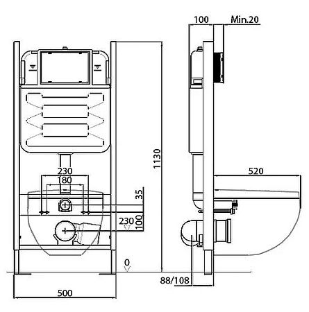 Унитаз c инсталляцией Jacob Delafon Elite E21743RU-00 сиденье тонкое микролифт, клавиша белый глянец
