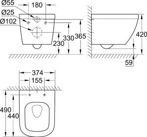 Унитаз подвесной, компактный, GROHE Euro Ceramic, альпин-белый (39206000)