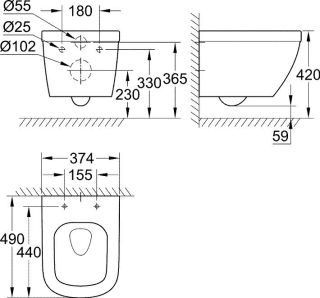 Унитаз подвесной, компактный, GROHE Euro Ceramic, альпин-белый (39206000)