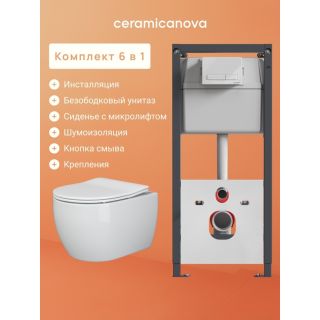 Комплект Ceramicanova подвесной унитаз Play CN3001 инсталляция CN161001 панель смыва CN16-002W белый