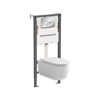 Комплект Ceramicanova подвесной унитаз Ulma Rimless+ инсталляция Balance кнопка Circle хром