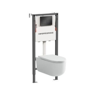 Комплект Ceramicanova подвесной унитаз Ulma Rimless+ инсталляция Balance кнопка Square чёрный матовый