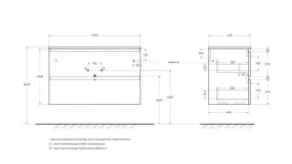 База под раковину BelBagno подвесная с фрезерованными ручками по всей длине фасада с двумя выкатн. ящ.1000x455x608, UNO-1000-2C-SO-AO голубой матовый