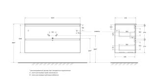 База под раковину BelBagno подвесная с фрезерованными ручками по всей длине фасада с двумя выкатн. ящ 1200x455x608, UNO-1200-2C-SO-AO Голубой Матовый