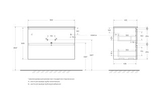 База под раковину BelBagno подвесная с фрезерованными ручками по всей длине фасада с двумя выкатн. ящ.,, 900x455x608, UNO-900-2C-SO-AO голубой матовый