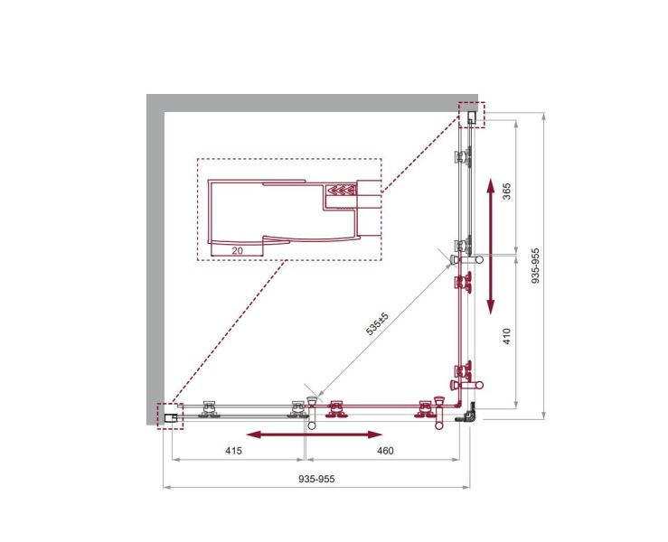 Душевой уголок BelBagno UNO-195-A-2-95-C-Cr хром