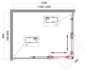 Душевой уголок прямоугольный, хром BelBagno UNO-195-AH-2-100/80-C-Cr