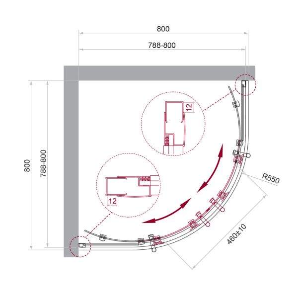 Душевой уголок BelBagno UNO-195-R-2-80-P-Cr хром