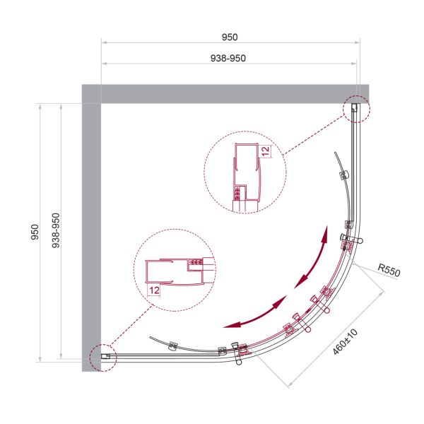 Душевой уголок BelBagno UNO-195-RH-2-100/80-C-Cr хром