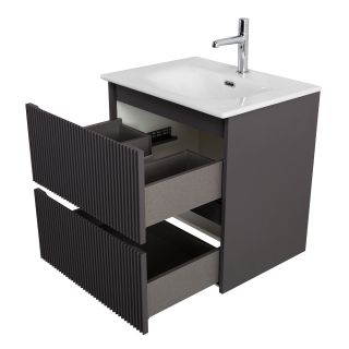 База под раковину BelBagno подвесная с фрезерованными ручками по всей длине фасада с двумя выкатн. ящ.,  600x455x608, UNO-600-2C-SO-GSO темно-серый матовый