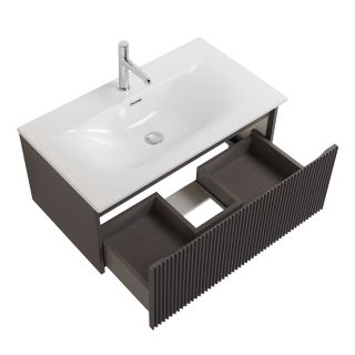 База под раковину BelBagno подвесная с фрезерованными ручками по всей длине фасада с одним выкатн. ящ.  800x455x350,UNO-800-1C-SO-GSO темно-серый матовый