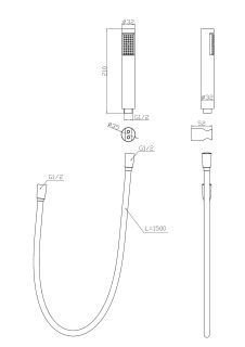 Ручной душ BelBagno со шлангом и держателем, золото, UNO-DFS-ORO