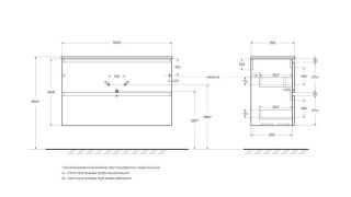 База под раковину BelBagno подвесная с фрезерованными ручками по всей длине фасада с двумя выкат. ящ.1000x395x608,UNO-MINI-1000-2C-SO-СO бежевый матовый