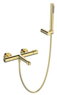 Смеситель BelBagno для ванны и душа в комплекте с ручным душем, шлангом и держателем, золото UNO-VASM/DFS-ORO