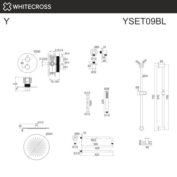 Душевой комплект термостатический WHITECROSS Y YSET09NIB брашированный никель