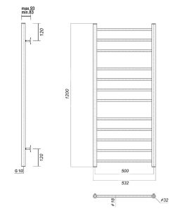 Полотенцесушитель водяной Domoterm Медея П12 500x1200 (3-4-5) хром