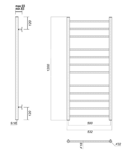 Полотенцесушитель водяной Domoterm Медея П12 500x1200 (3-4-5) хром Полотенцесушитель водяной Domoterm Медея П12 500x1200 (3-4-5) хром