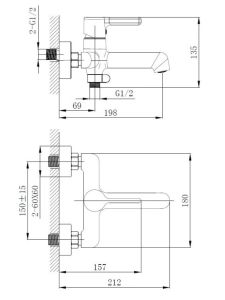 Смеситель для ванны Haiba HB60814-7 чёрный матовый
