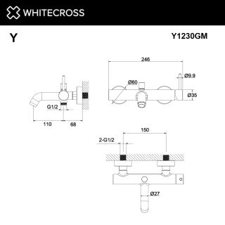 Смеситель для ванны и душа Whitecross Y Y1230GM оружейная сталь